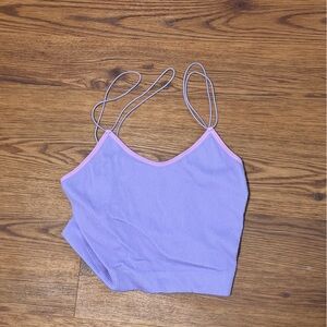 Purple Ribbed Crop Top with Pink Trim